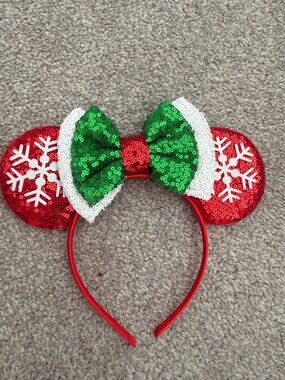 Disney Red & Green Sequin Holiday Minnie Mouse Ear Headband